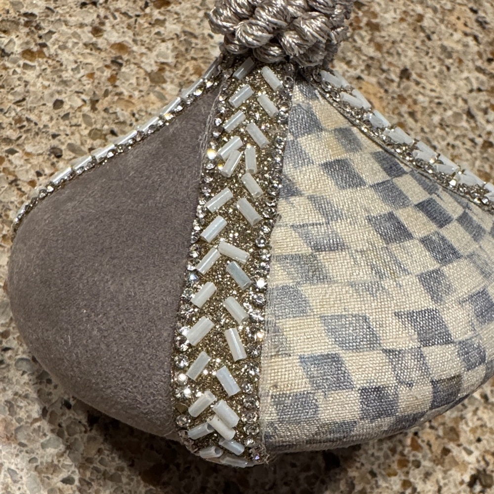 MacKenzie-Childs Sterling Check Crystal Palace Suede Beaded Ornament - Picture 3 of 5